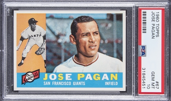1960 Topps #67 Jose Pagan Rookie Card - PSA GEM MT 10 – POP 2!